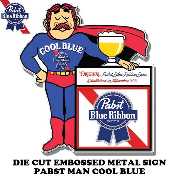 BIG ダイカット エンボス メタルサイン Pabst Man Cool Bule パブスト ブリキ看板