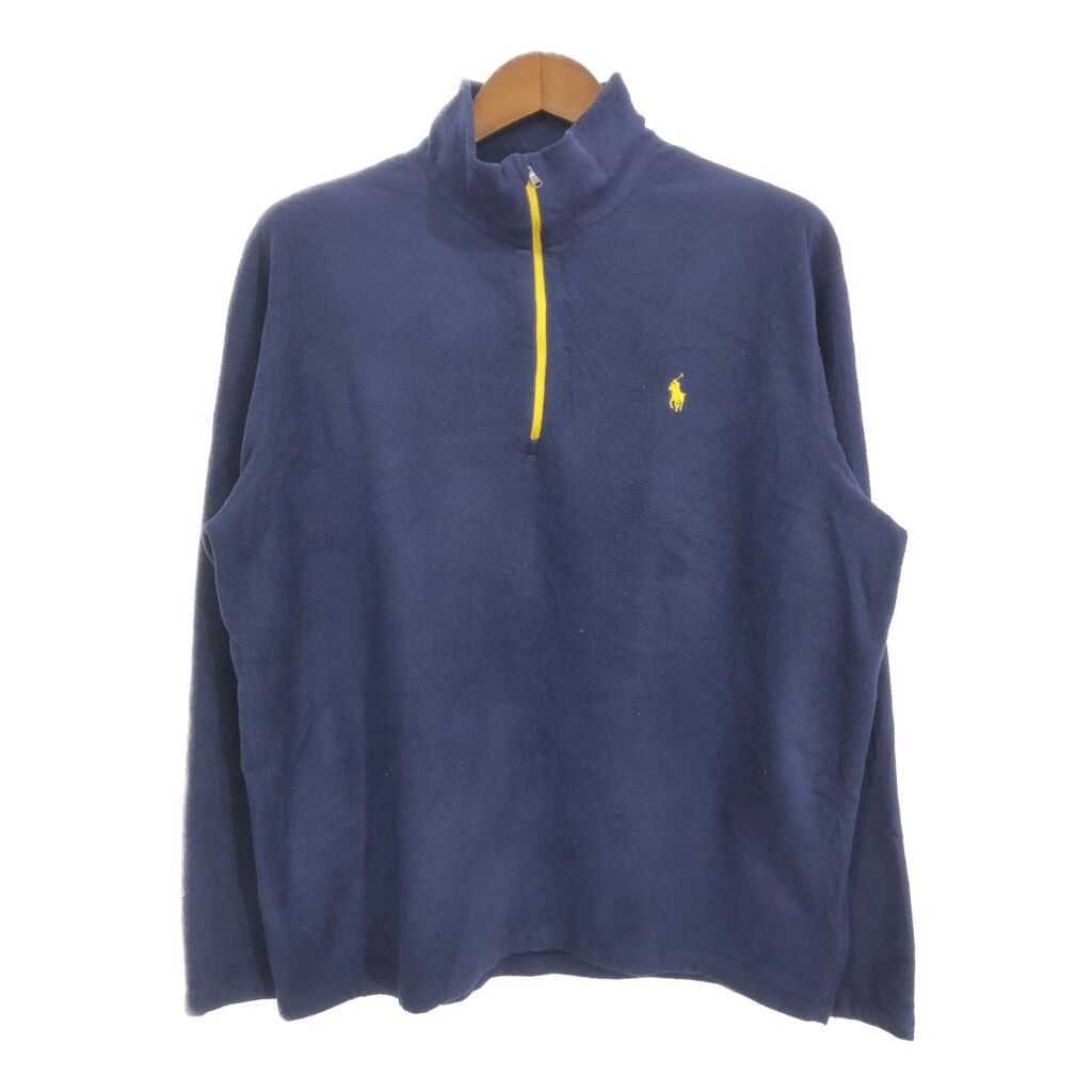 Polo by Ralph Lauren ポロ ラルフローレン ハーフジップ フリースジャケット 大きいサイズ ネイビー (メンズ XXL) 中古 古着 S9420
