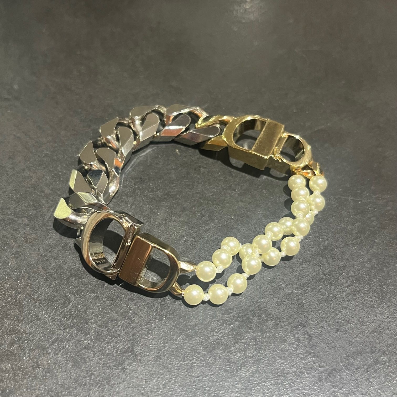 美品 Dior Sacai Bracelet パール シルバー ブレスレット サカイ