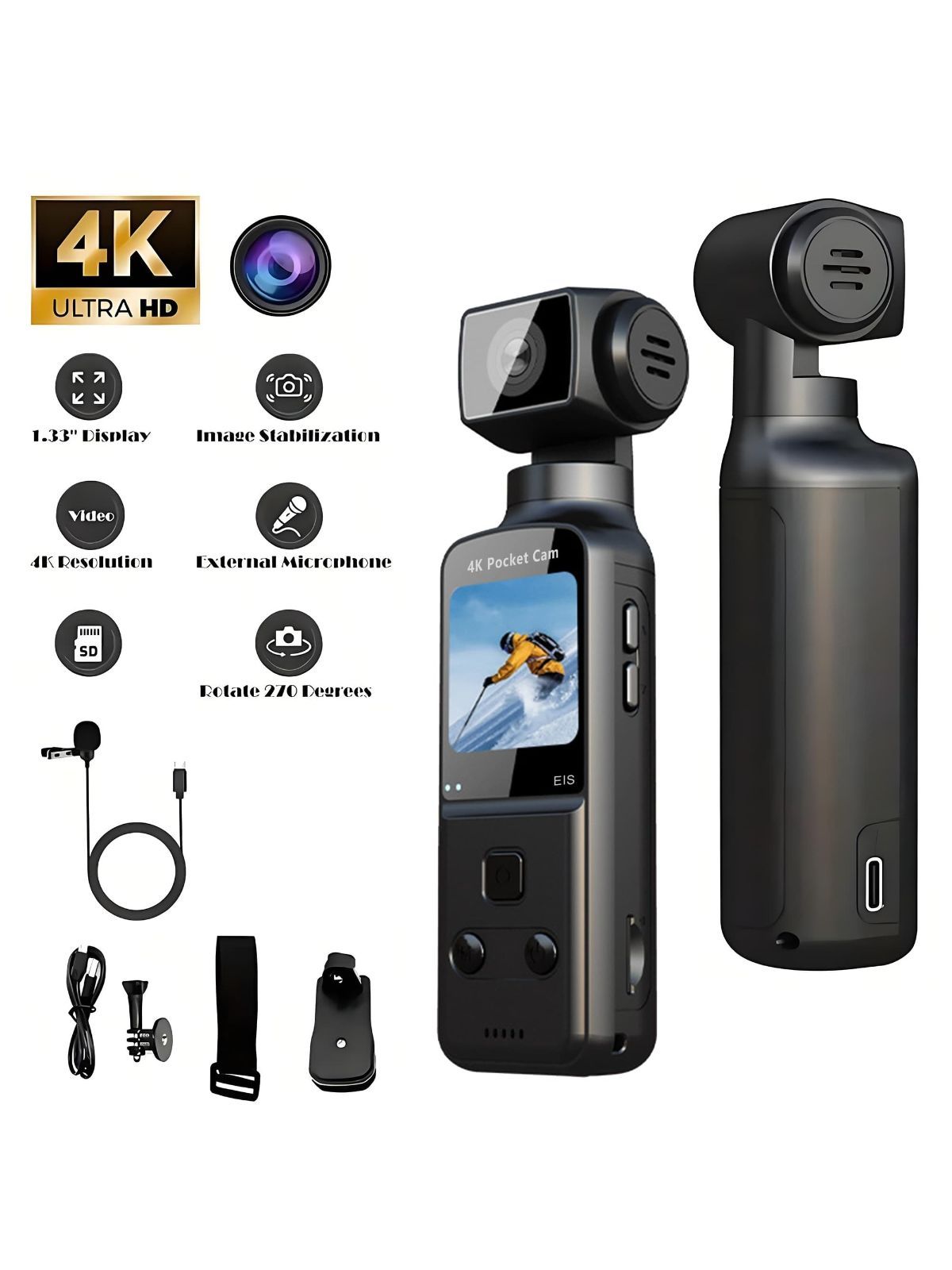 ビデオカメラウェブカメラ270度回転 3.0インチ Amazon | ビデオカメラ 4K【ライト付き】 YouTubeカメラ3.0