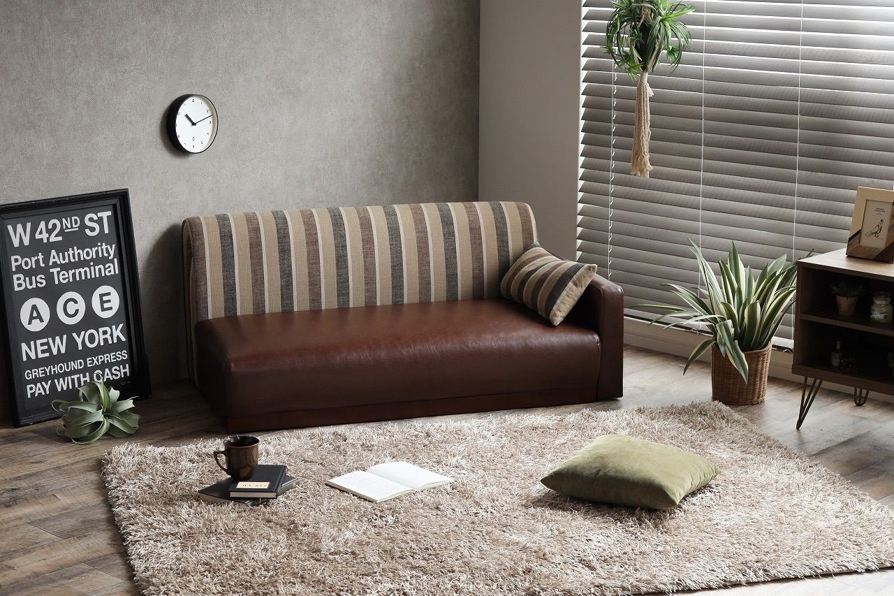 最新 【送料無料】【2人掛け】ストライプベンチソファ ファブリック