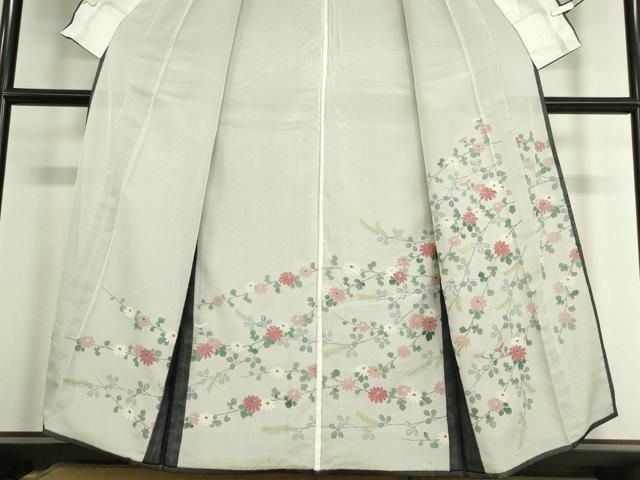 平和屋着物▽訪問着 無双 紗袷 紗×絽 草花文 手描き 銀彩 正絹 逸品  