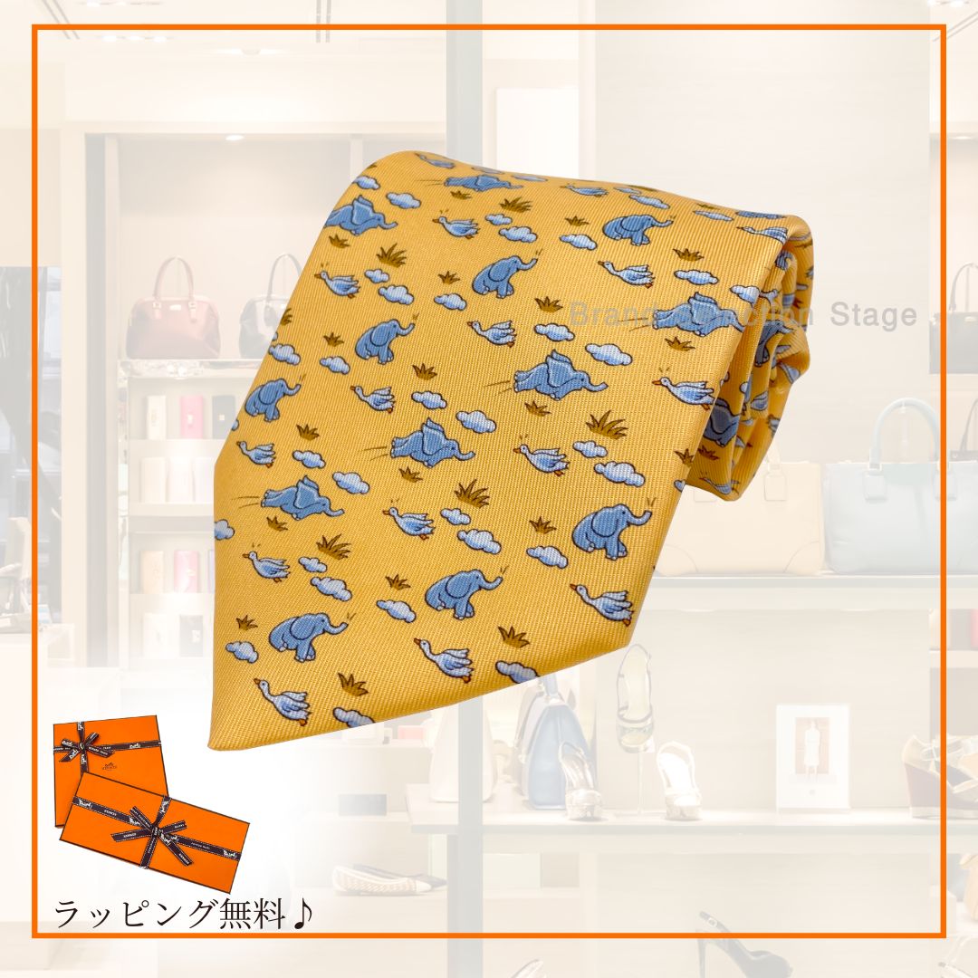 新品】エルメス HERMES ネクタイ シルクツイルタイ 9.1cm JAUNE / BLEU