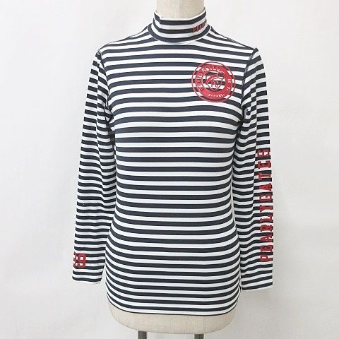 パーリーゲイツ PEARLY GATES シャツ インナーシャツ アンダーシャツ ゴルフ 長袖 ハイネック ロゴ プリント ボーダー 紺 白 ネイビー ホワイト 1