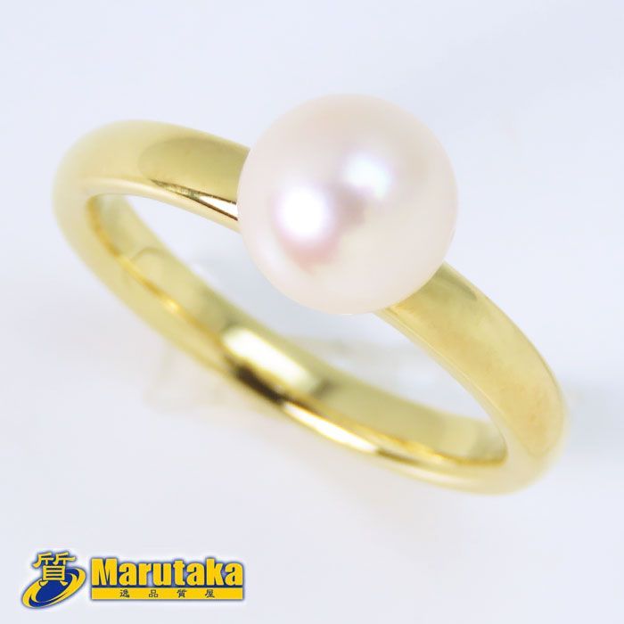 K18】 約7.4mmパールリング 12.5号 指輪 K18イエローゴールド