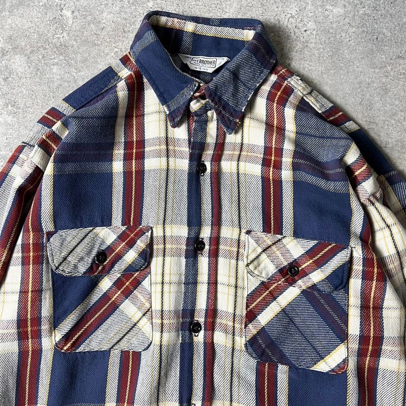 雰囲気系 70s 80s USA製 FIVE BROTHER チェック 長袖 ヘビー