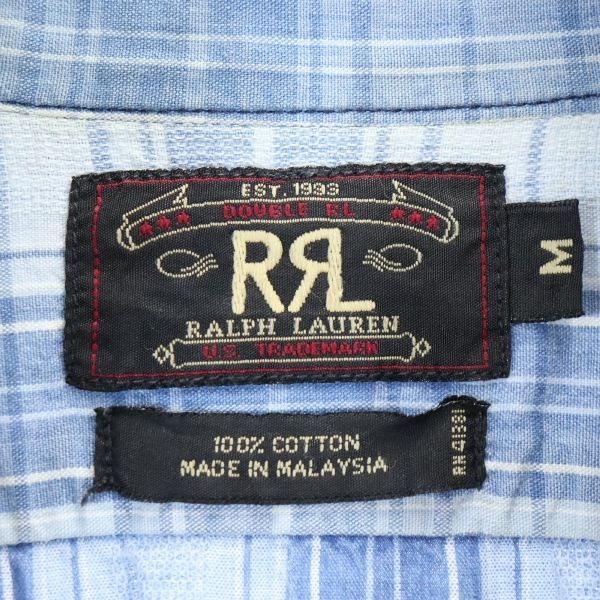 RRL 90s 黒タグ初期タグ 赤三ツ星 チェック柄 半袖 シャツ M ブルー