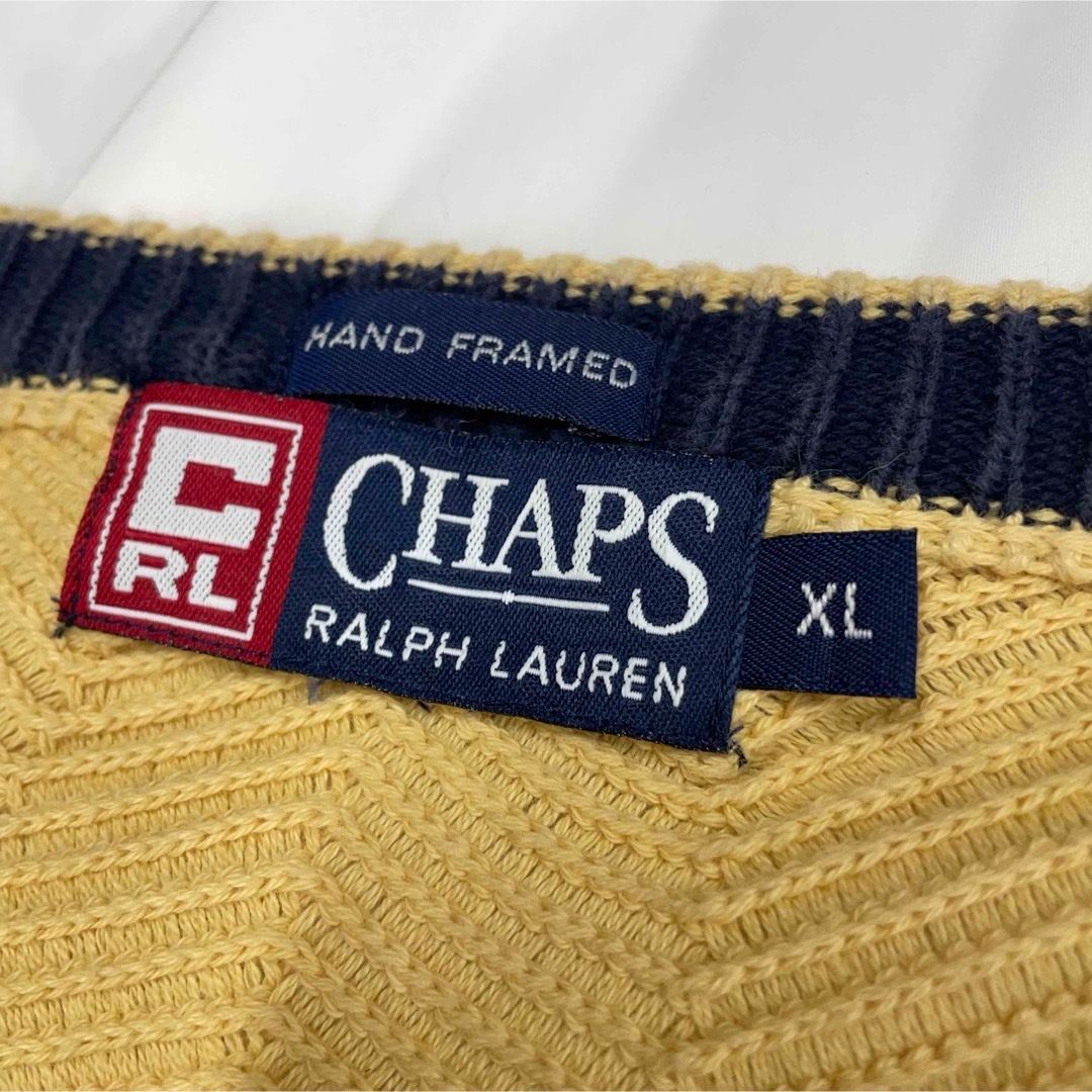 90s CHAPS RALPH LAUREN ニット イエローXLヘリンボーン柄