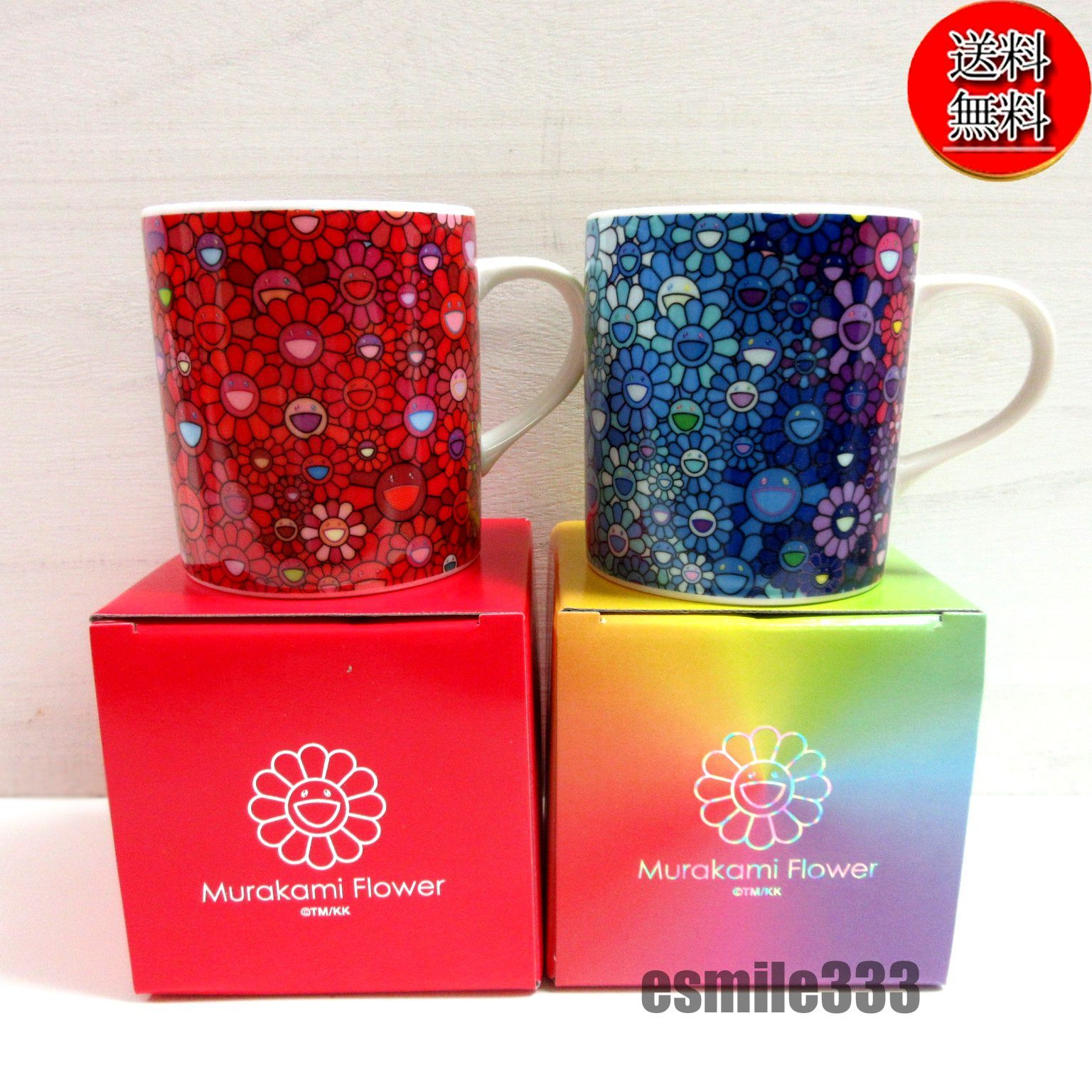 ダンボール梱包 村上隆 マグカップ レッド レインボー フラワーフィールドマグ2点セット|MUG CUP MURAKAMI TAKASHI |フラワー 村上たかし|お花|マグ|作品