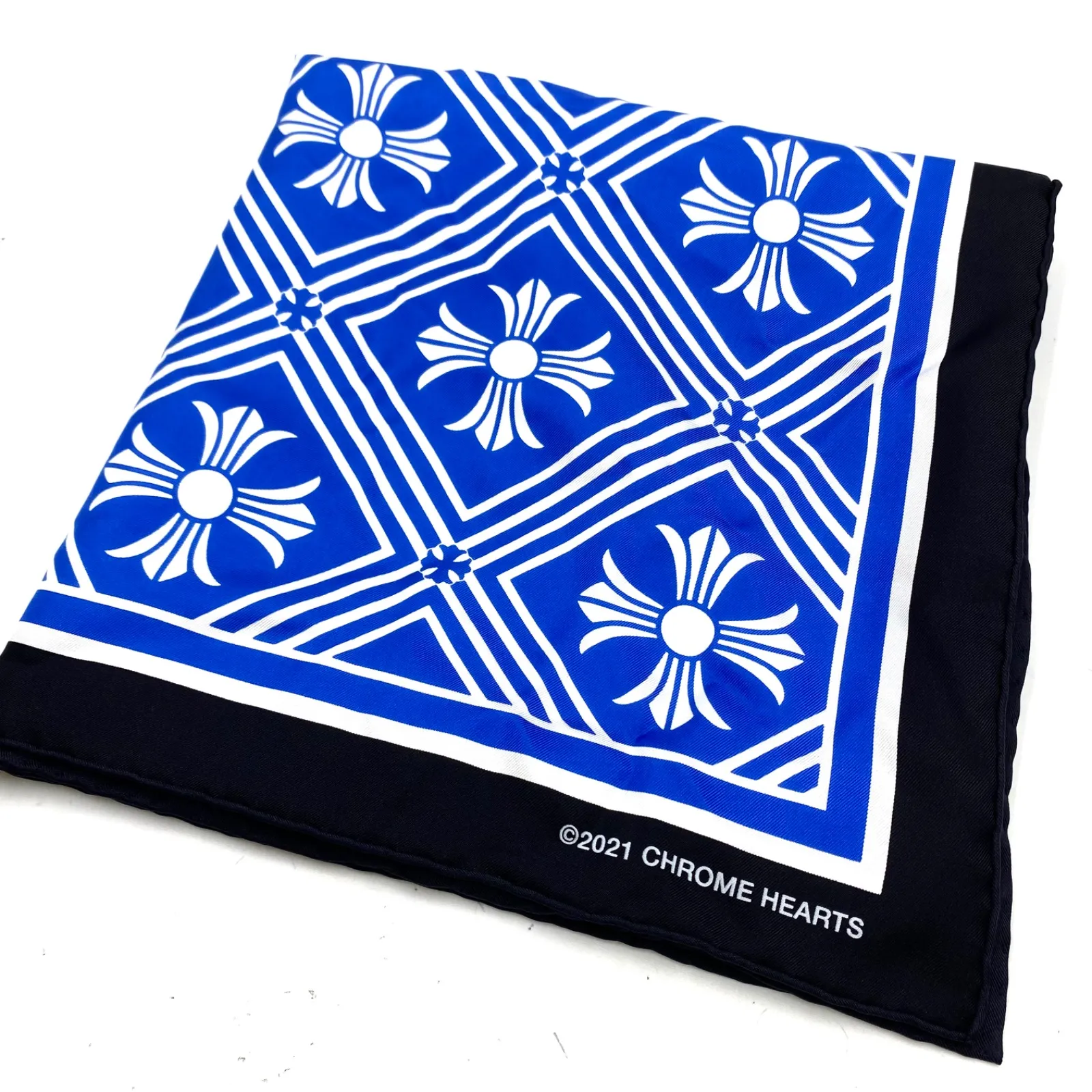 希少 CHROME HEARTS クロムハーツ シルク スカーフ ストール ブルー