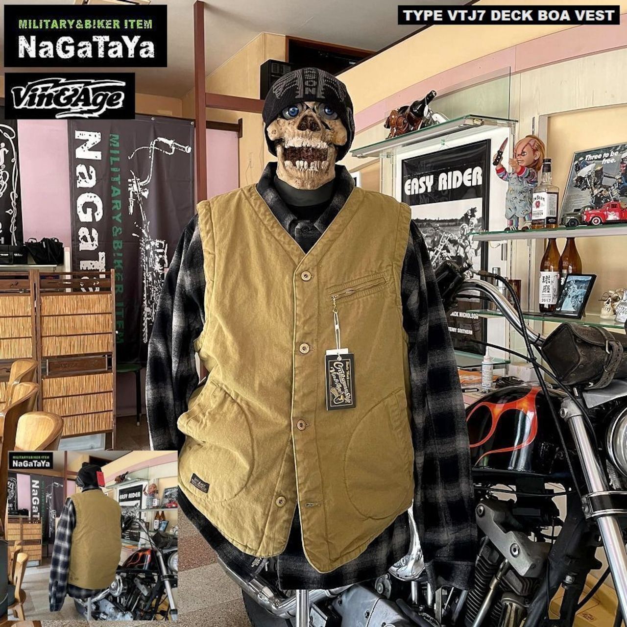 Vin-Age ヴィンアンドエイジ TYPE VTJ7 DECK BOA VEST デッキ ボア ベスト 防寒ベスト バイカーウェア モーターサイクルベスト