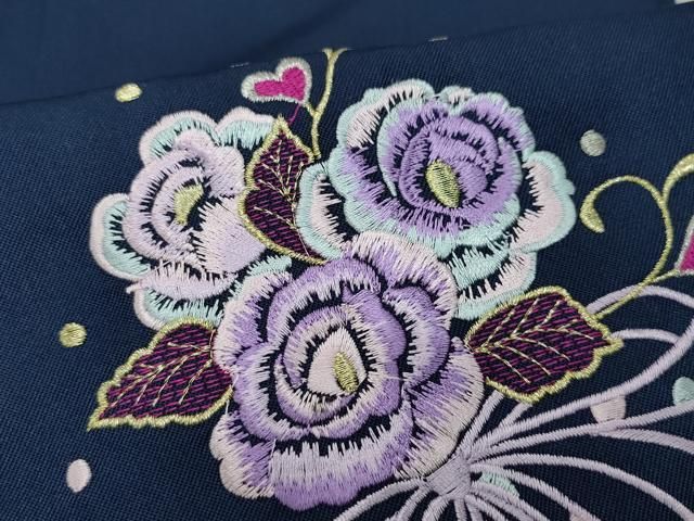 平和屋着物○女性 行灯袴 総刺繍 花唐草文 留紺色 卒業式 洗える着物