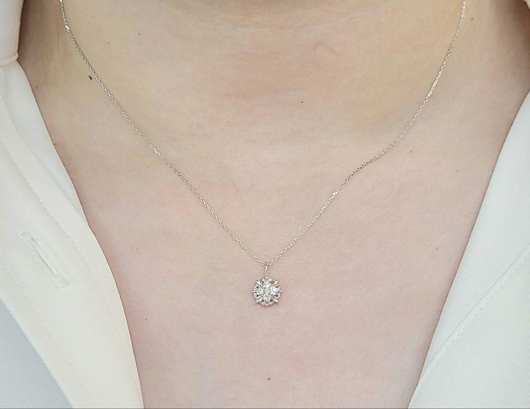 0.14ct ダイヤモンド K18 WG ネックレス 鑑別書付 18金 ホワイトゴールド ペンダント 4月誕生石