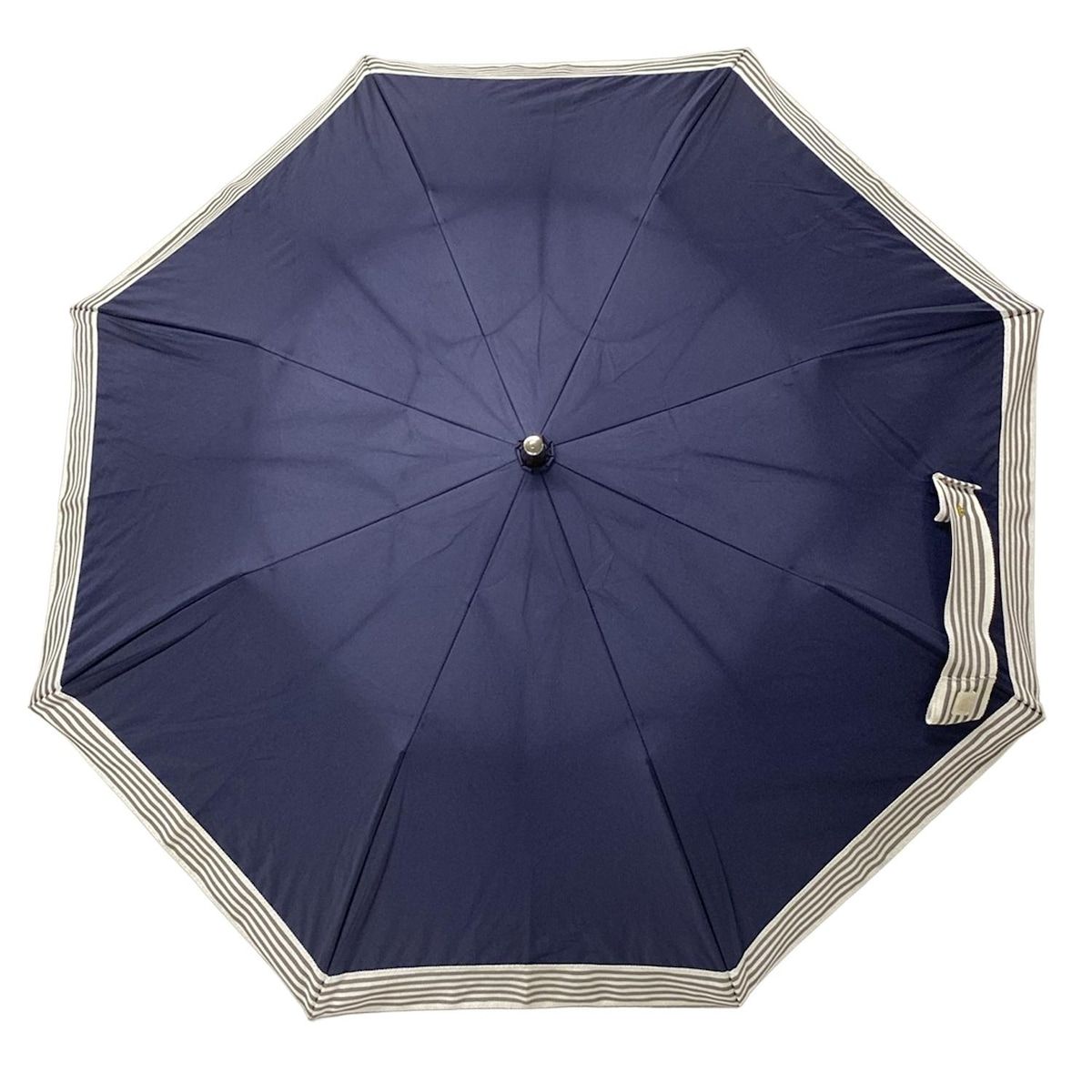 Athena アシーナ 折りたたみ傘 - ネイビー×白×ダークグレー ボーダー