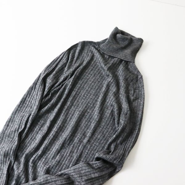 Drawer カシミヤシルク 18G リブクルー Drawer ネイビー 18G カシミヤ