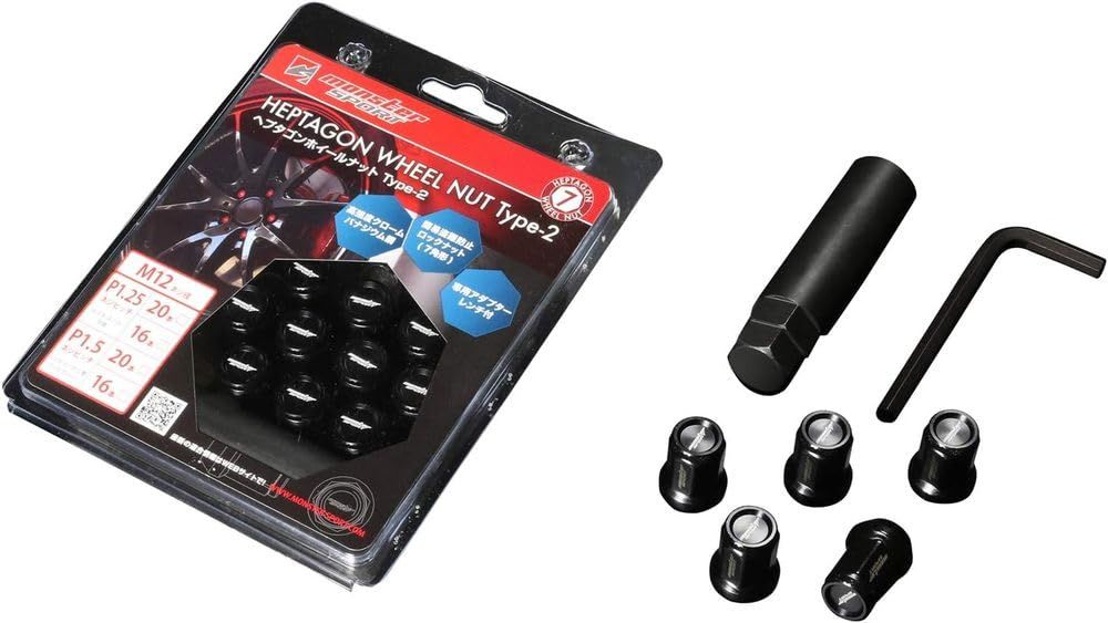 MONSTER SPORT ヘプタゴンホイールナット Type-2 M12×P1.25 20個セット ブラック スズキ 日産 スバル他用 ホイールナット 684520-0020BK