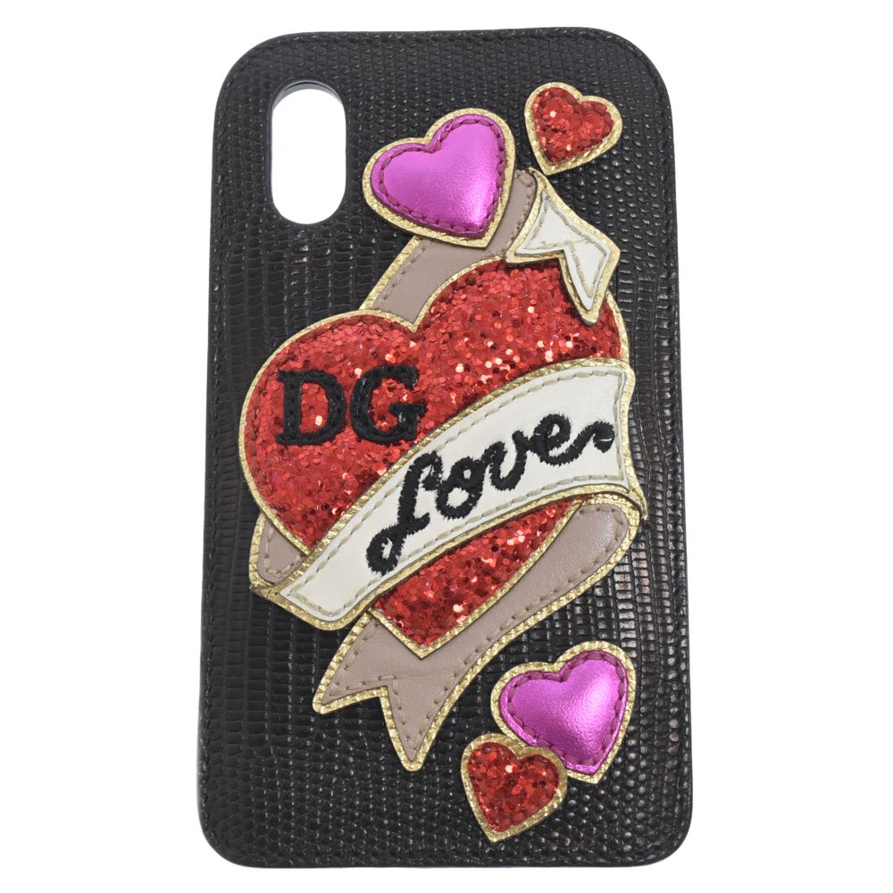 DOLCE - GABBANA ドルチェアンドガッバーナ D-GハートスパンコールiPhoneケース iPhoneX|XS ブラック
