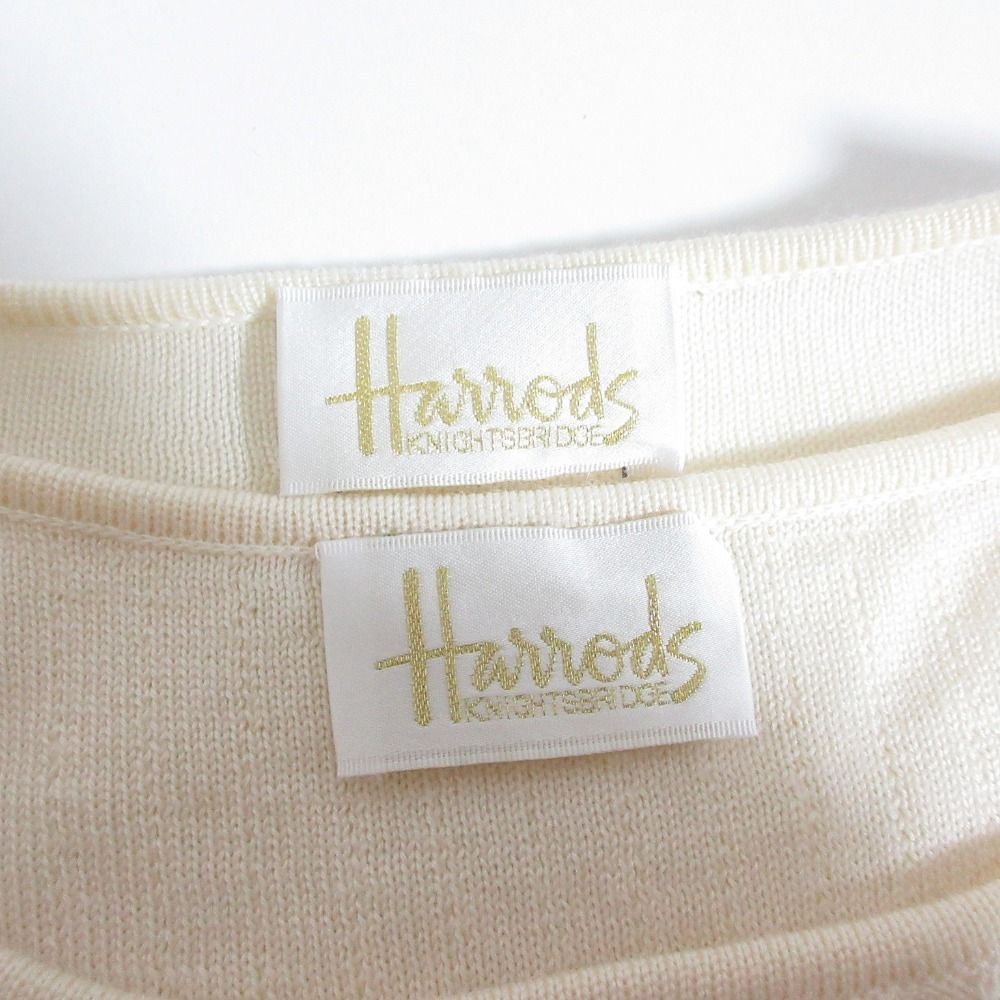 良品 Harrods ハロッズ ウール×シルク ビジュー カーディガン ノースリーブニット アンサンブル オフホワイト レディース 古着 中古 Harrods - 良品 Harrods ハロッズ ウール×シルク ビジュー
