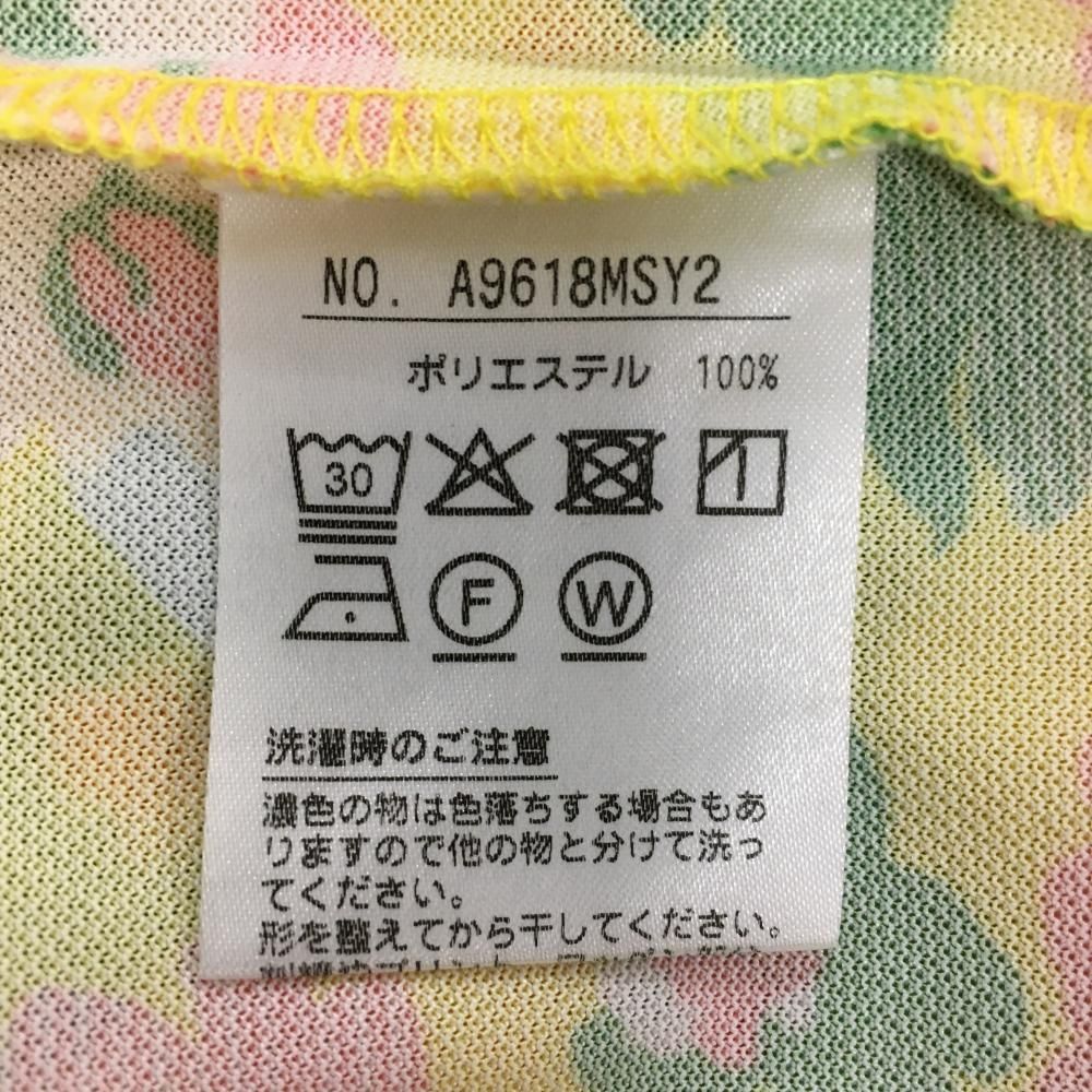 超美品】アンパスィ 半袖ポロシャツ イエロー×グリーン 花柄 ボタン