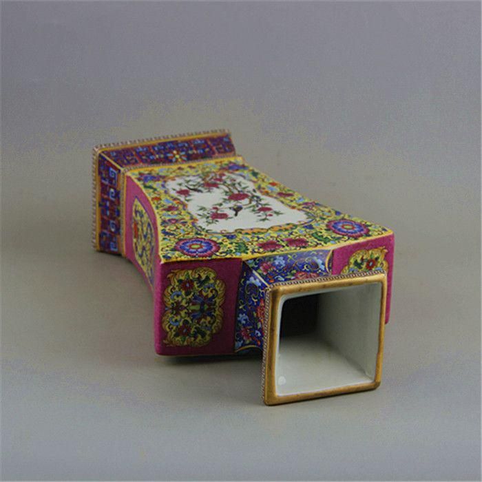 琺瑯彩 花鳥紋 四角い瓶 景徳鎮 陶磁器 装飾品 工芸品美術品