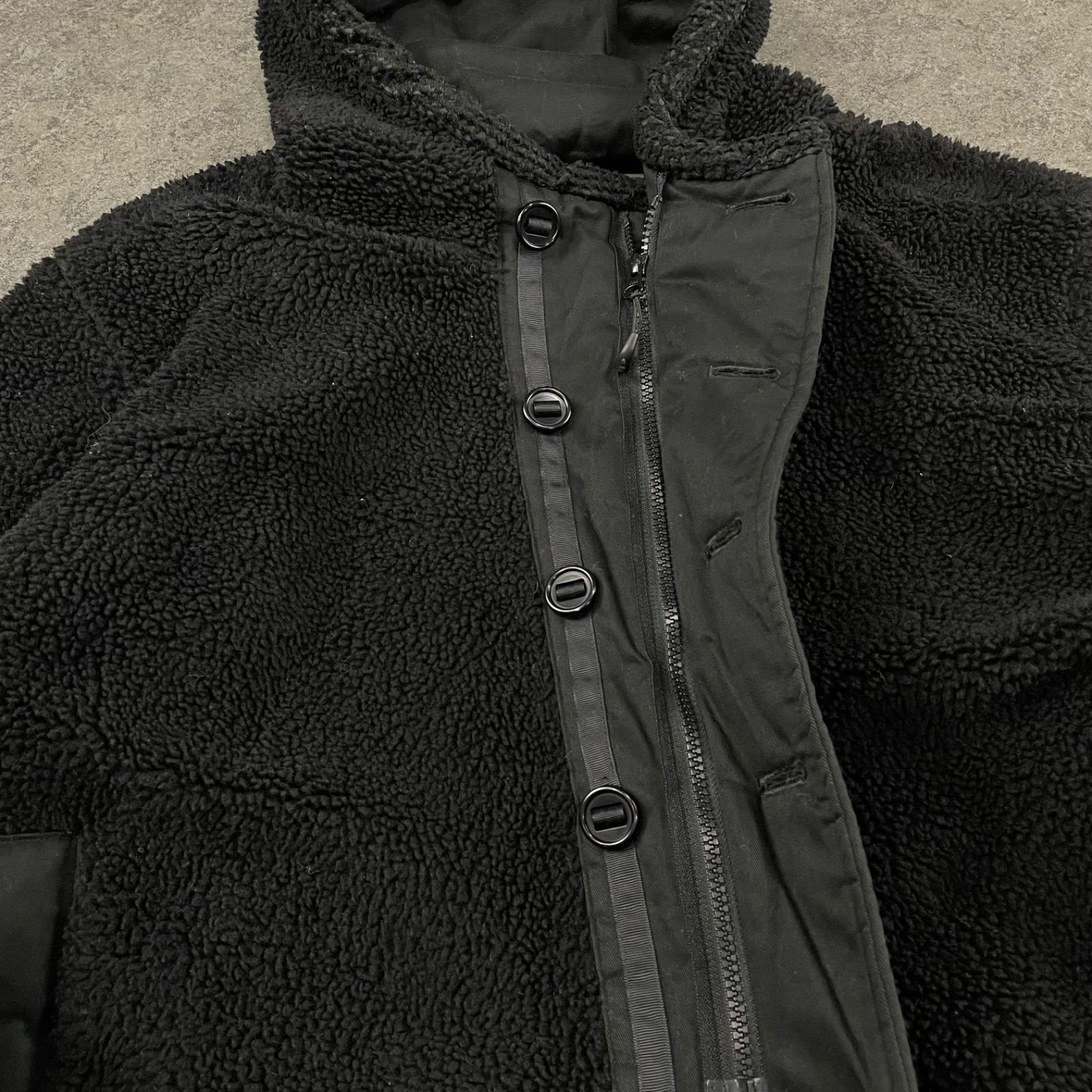 CMF COMFY OUTDOOR GARMENT シーエムエフ アウトドアガーメント ボアフリースジャケット パーカー フーディー 比翼ボタン ブラック 黒 メンズ L KANDAIZUMI_COM