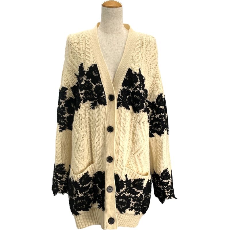 ヴァレンティノ VALENTINO レース切替ケーブルニットカーディガン QB2KA24Y440 アイボリー コットン レディース カーディガン