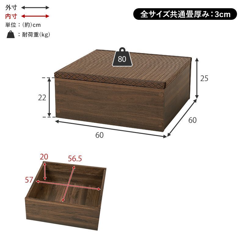畳付き収納スツール[幅60㎝](ロータイプ) ユニット畳 椅子 い草