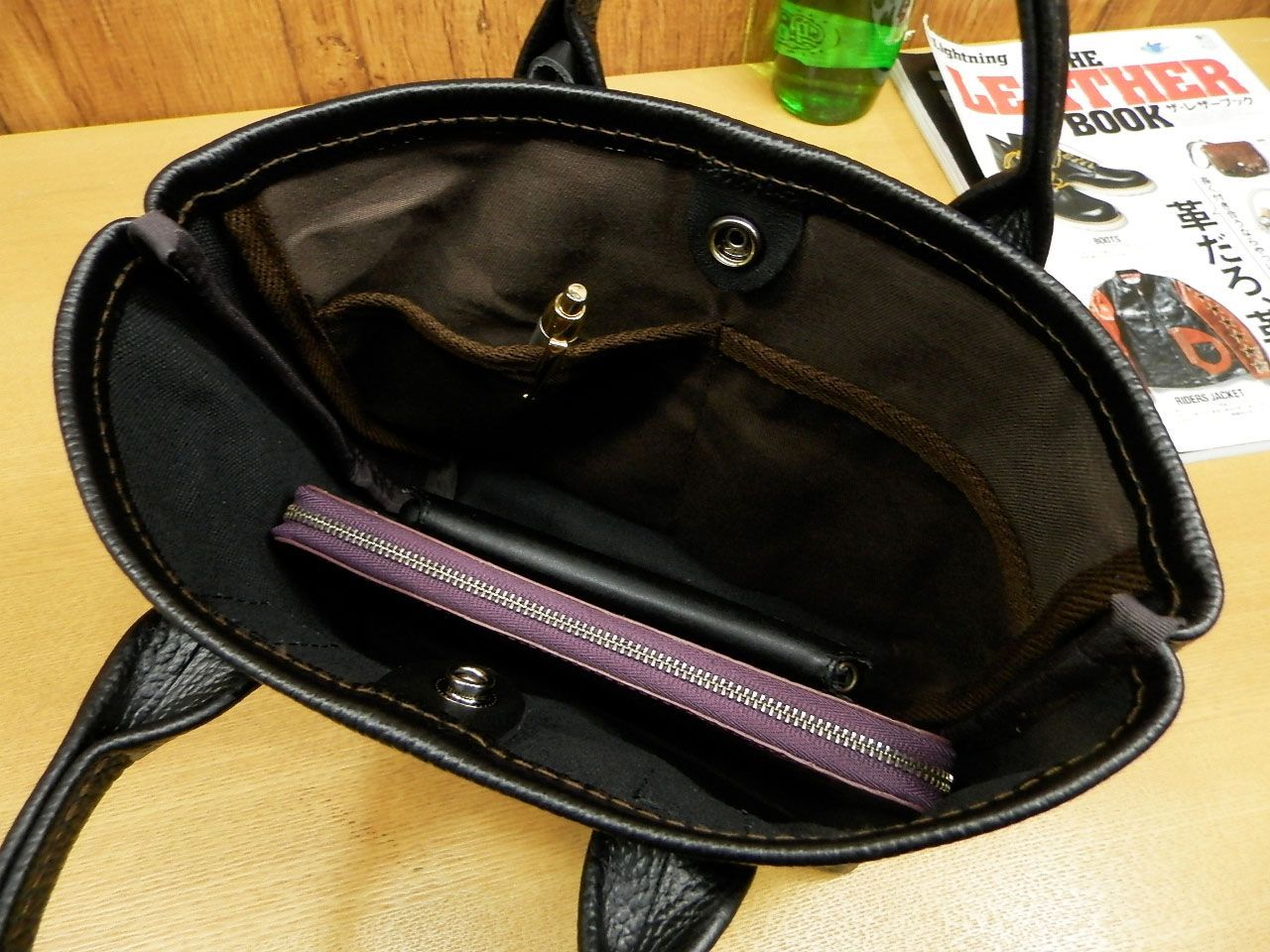 定番 黒シュリンクレザーのミニトートバッグ姫路ハンドメイド本革