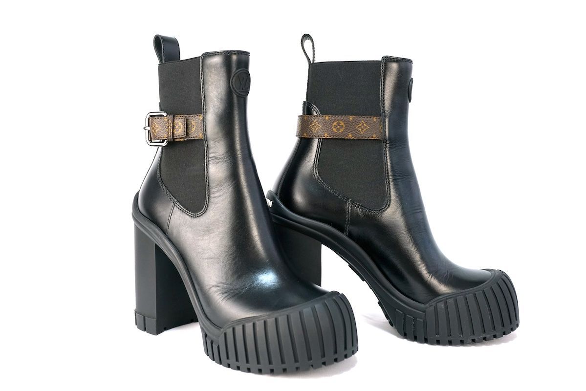 LOUISVUITTON ルイヴィトン Ruby Ankle Boot ルビー ラインアンクルブーツ モノグラム ロゴ ブラック ブラウン 36.5サイズ 約23.5cm MA0274