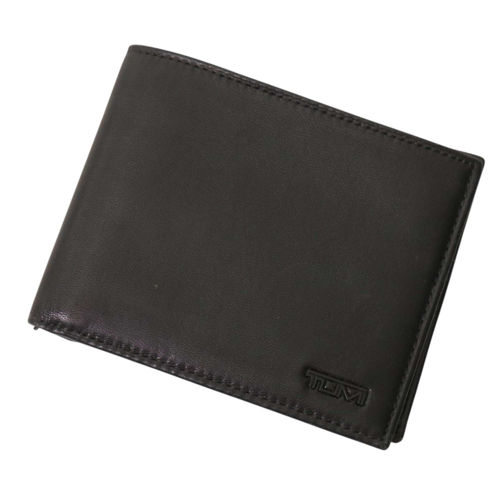 良品 TUMI トゥミ 二つ折財布 黒 希少 ロゴ 人気モデル メンズ レア TUMI トゥミ 通年 ロゴ☆ 二つ折り レザー 財布 ウォレット Sz.F