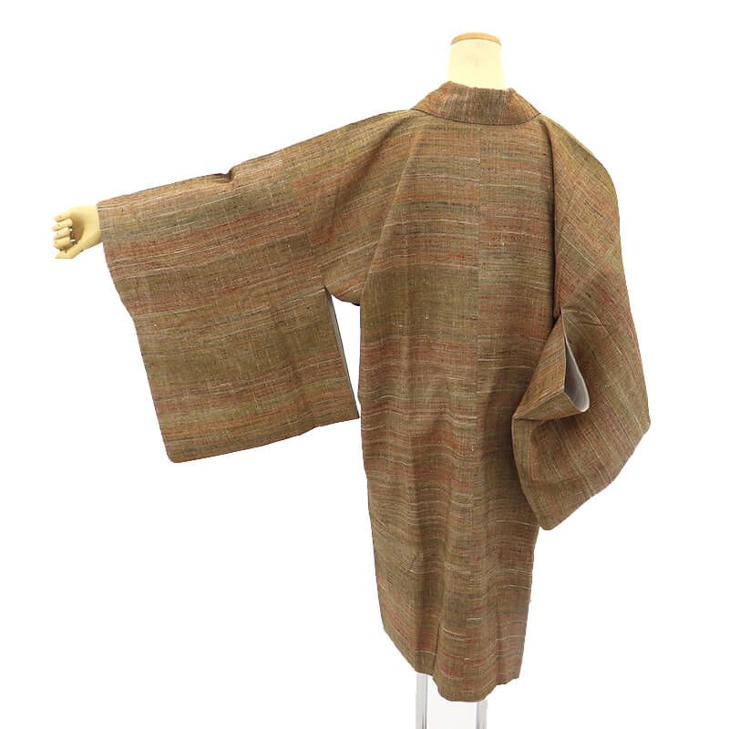 道中着コート 紬コート レディース 正絹 茶 素朴 身丈102cm 裄丈68cm カジュアル Lサイズ相当 リサイクル着物 リユース着物 着物