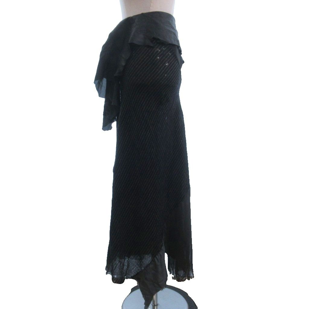 イフシックスワズナイン IF SIX WAS NINE スカート ロング 変形 シルク ストライプ 黒 ブラック 1