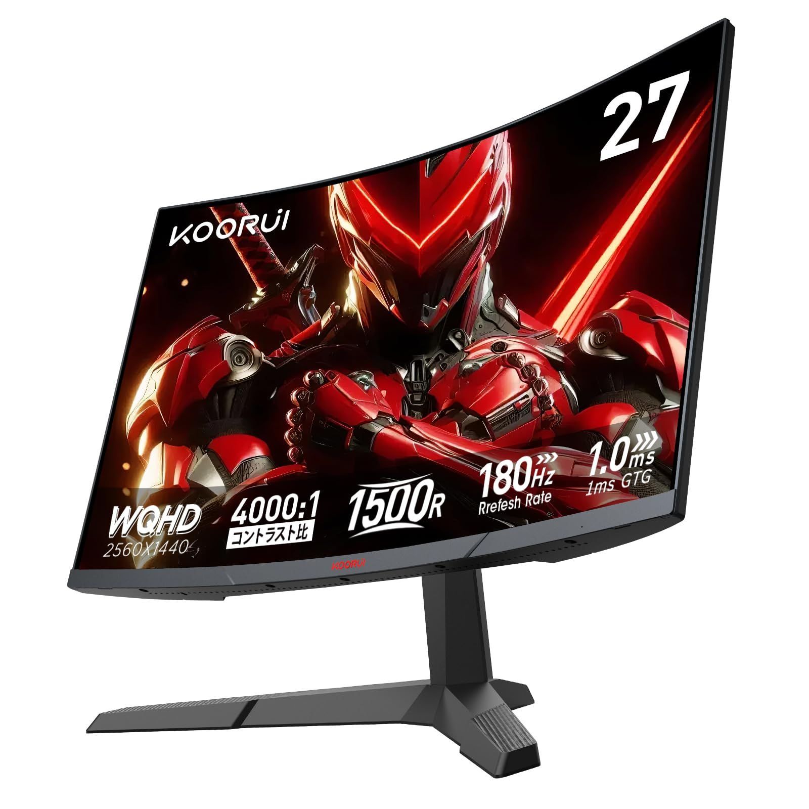 1ms GTG 180Hz 1500R Adaptive 湾曲モニター Sync 27インチ HDR 傾き調節 WQHD HDMI ゲーミングモニター DP VESA KOORUI 27E6QCA