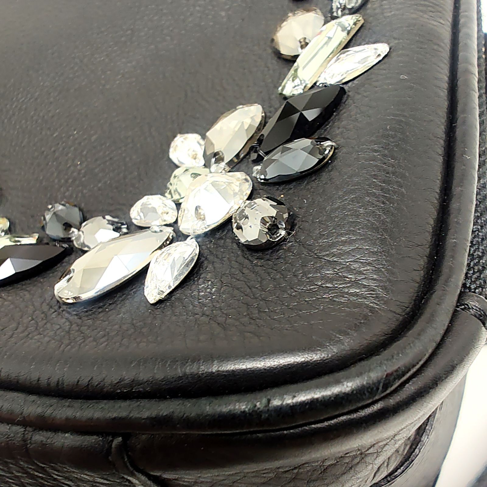 A.D.M.J. スワロフスキー スクエア ショルダーバッグ ネイビー ソフト