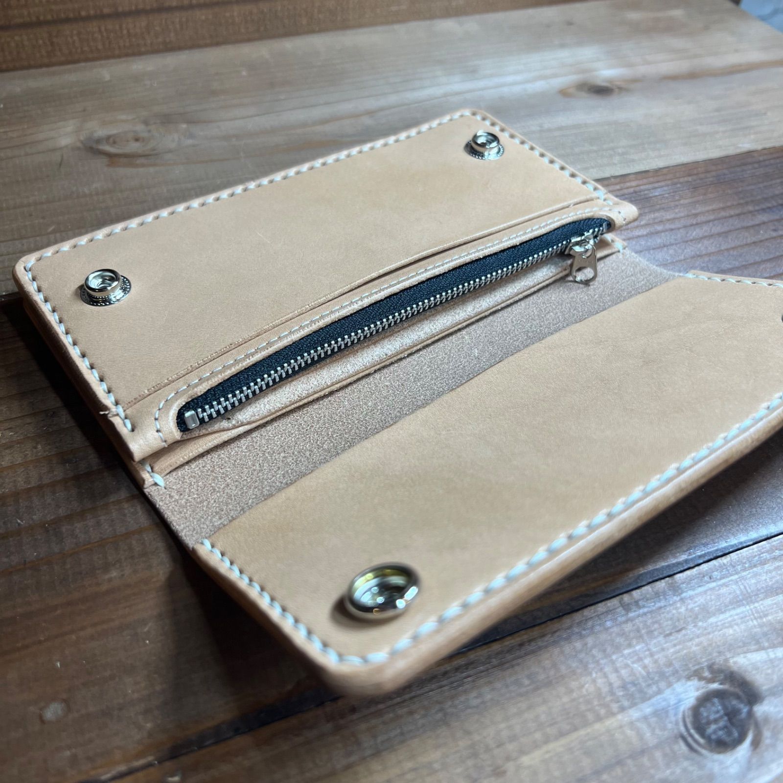 トラッカーウォレット ロング 2層】 ナチュラル 本革 ハンドメイド