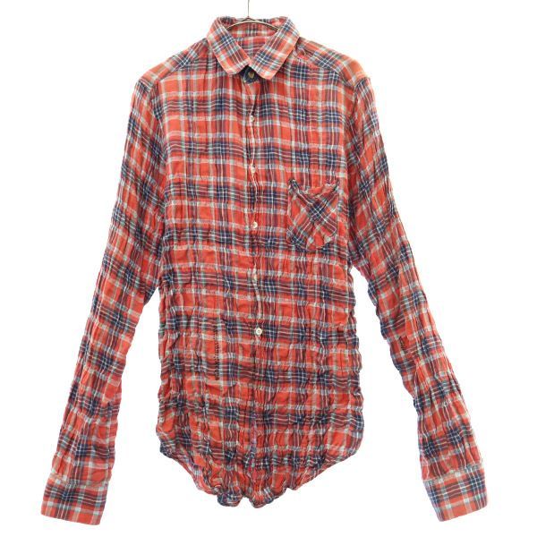 ゴールデン グース デラックス ブランド チェック 長袖 シワ加工 シャツ XXS レッド系 GOLDEN GOOSE DELUXE BRAND レギュラーカラー メンズ 古着 【231025】