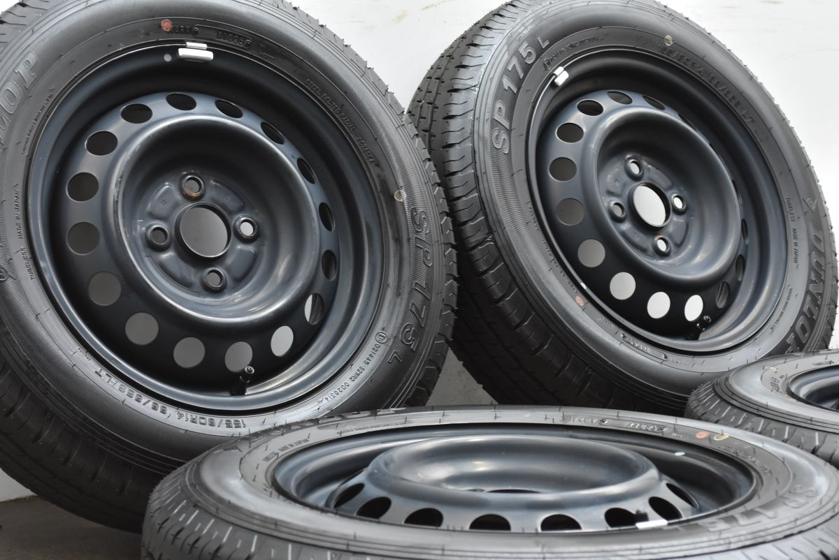25年製イボ付き トヨタ プロボックス 純正 スチール 14in 5J 39 PCD100 ダンロップ SP175 155 80R14 サクシード ライトトラックタイヤ