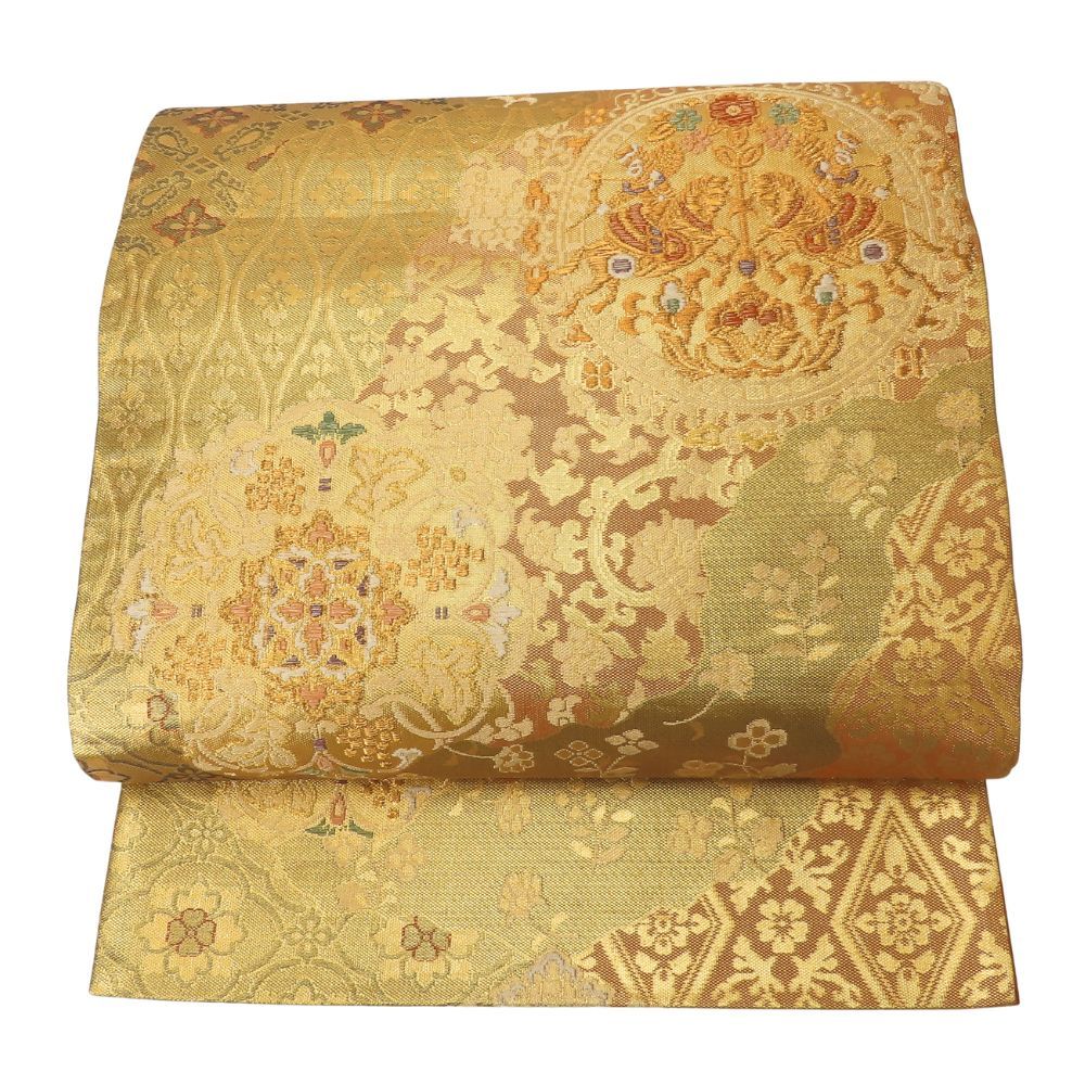 袋帯 正絹 金銀糸除く 金銀糸 ゴールド オレンジ系 マルチ フォーマル 和装 呉服 和服 きもの レディース 女性