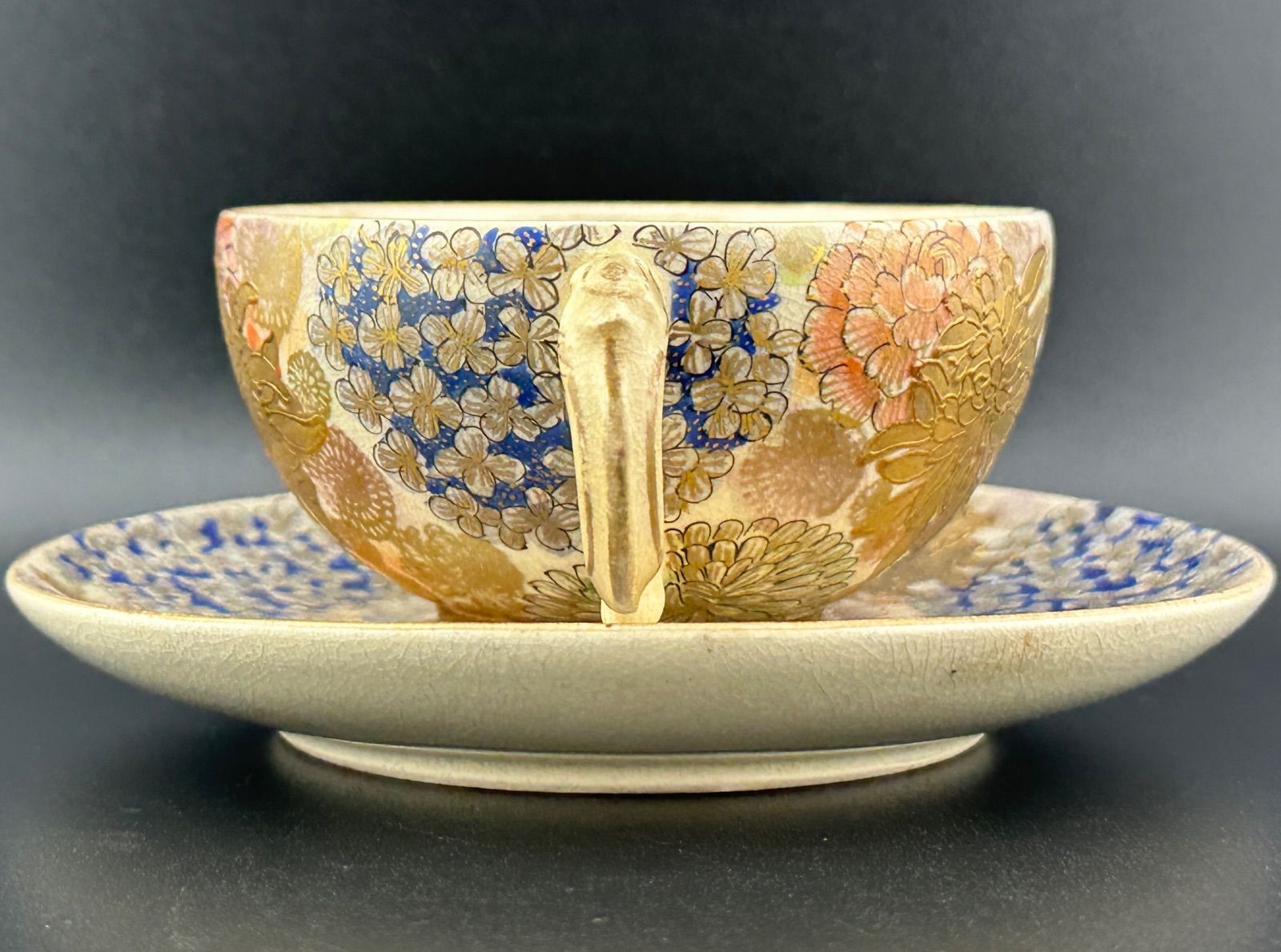 希少】明治期 京薩摩 薩摩焼 カップ＆ソーサー 金光山銘入り