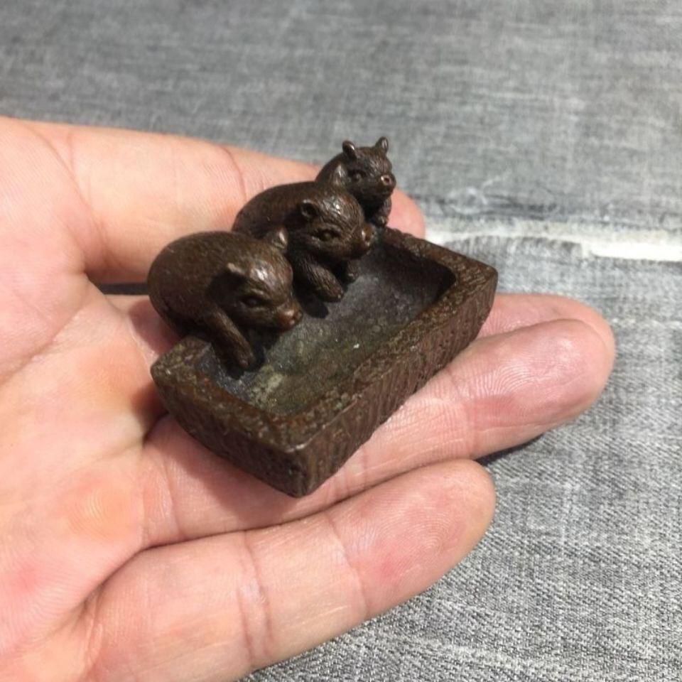 銅器 三匹小猪 茶道具 茶寵 工芸品 美術品 置物 - メルカリ