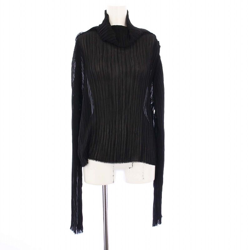 エムエムシックス メゾンマルジェラ MM6 Maison Margiela 24SS プリーツカットソー タートルネック 長袖 シアー M 黒 S52NH0012 |KH