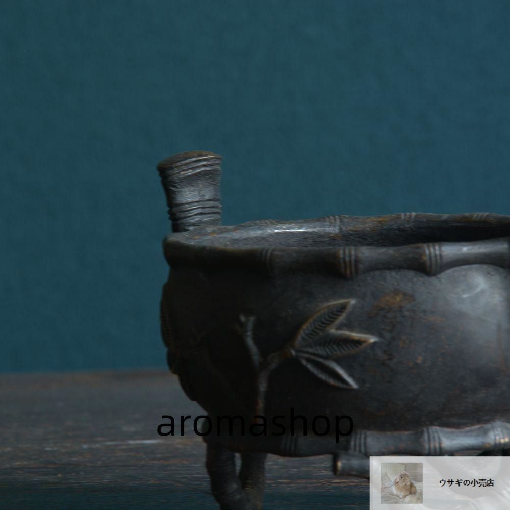 銅炉 香炉【福地洞天】 三足竹節紋香炉 宣徳炉 茶道香道具