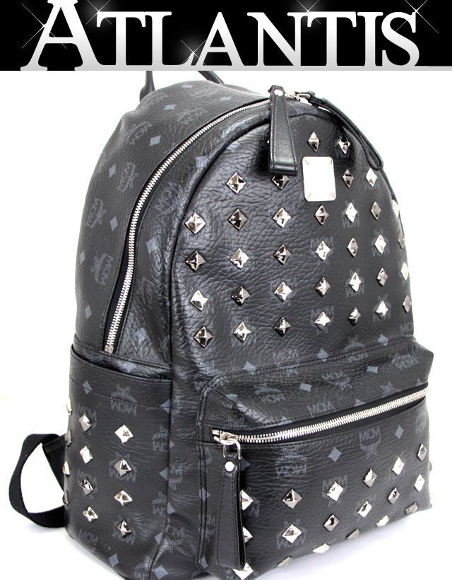 美品 エムシーエム MCM スタッズ リュックサック ブラック【56340 