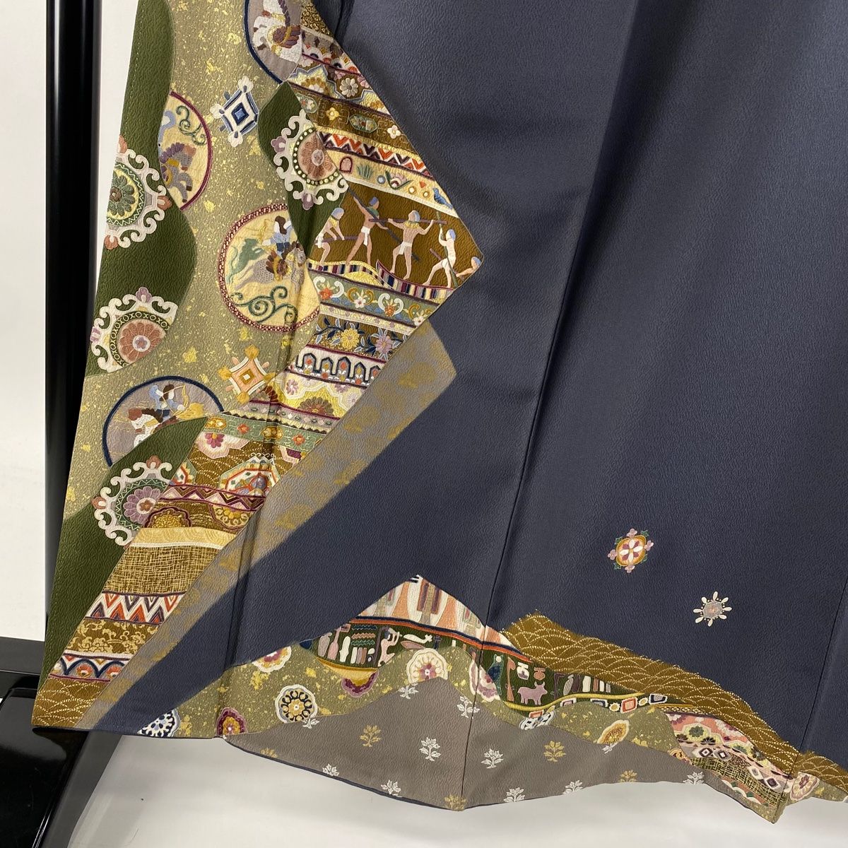 訪問着 身丈161cm 裄丈66.5cm M 袷 蒋雪英 落款 コプト柄 蘇州刺繍 金糸 灰色 正絹