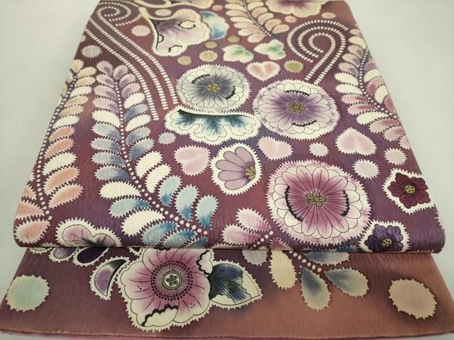 平和屋着物○六通柄袋帯 作家物 辻が花 銀通し地 正絹 逸品