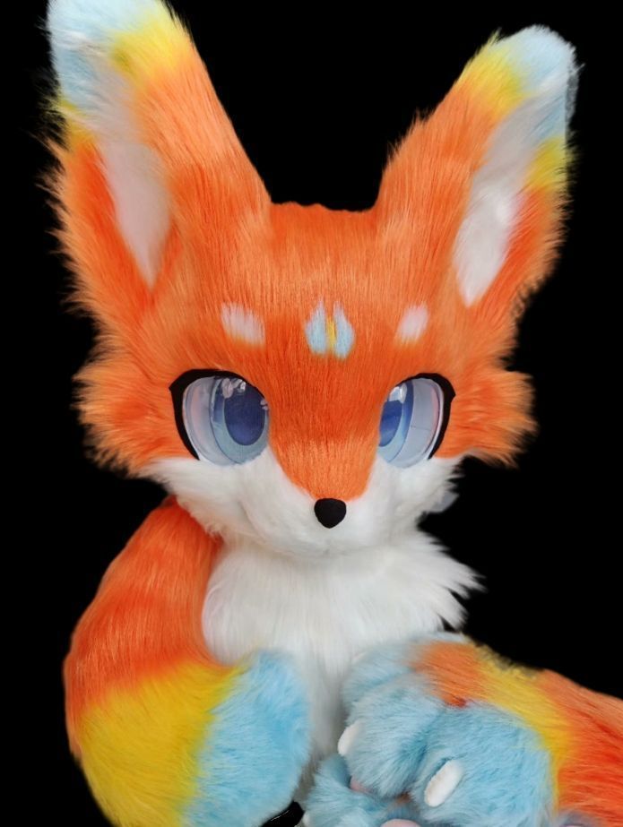 ファースーツ 着ぐるみセット NO.19 虹色 キツネ ケモノ 全頭ヘッド