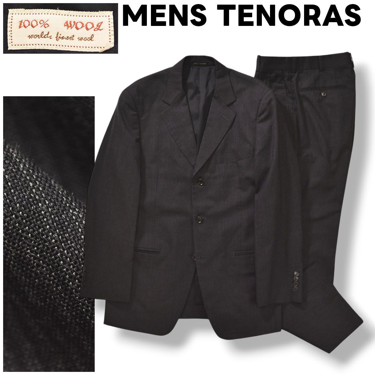 く*ン様 メンズティノラス 3ピーススーツ TENORAS マオカラー ブラック MEN'S TENORAS メンズティラノス 新品同様 3ピース マオカラー M
