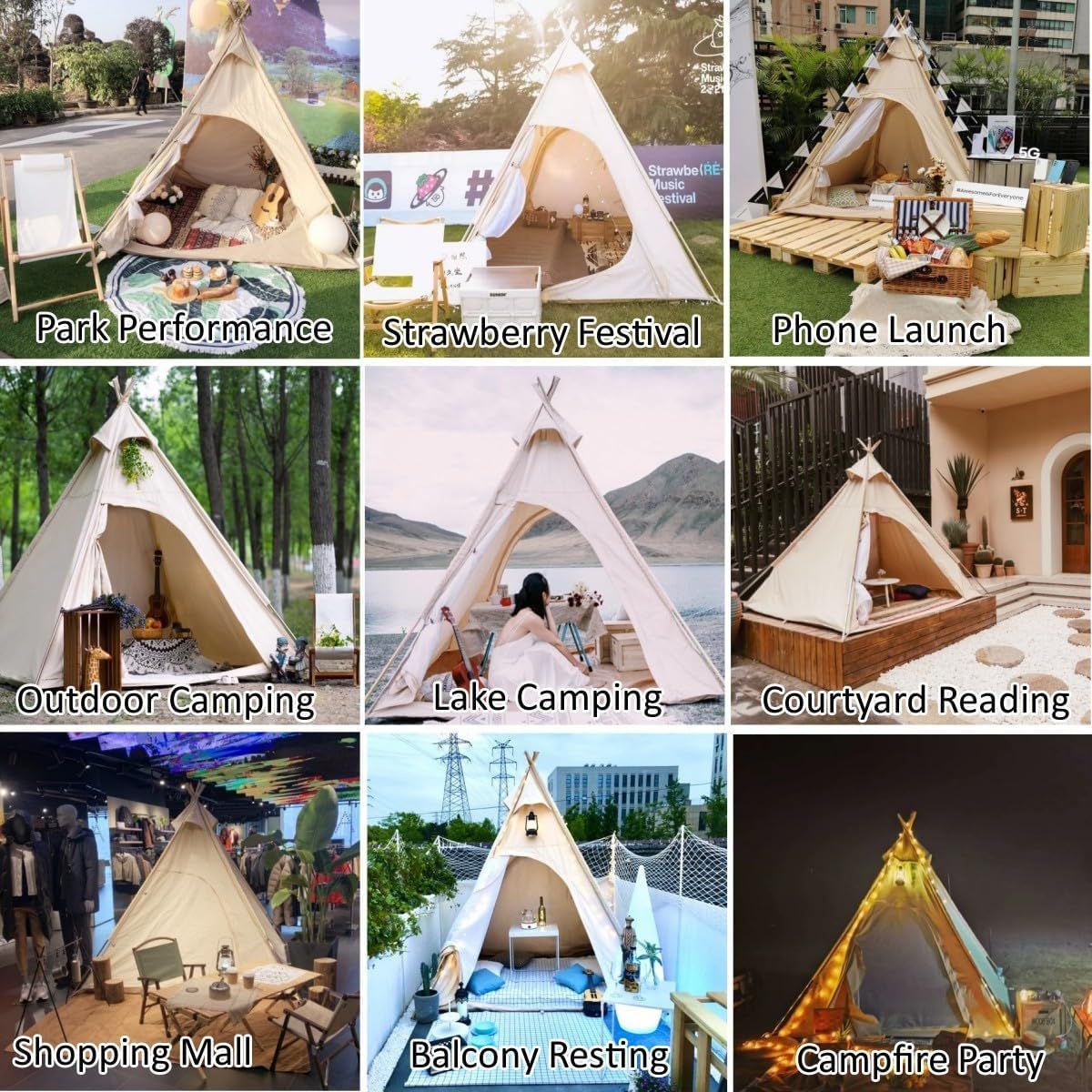 2X2メートルのキャンバスキャンプピラミッドテント屋外または屋内で2人用の大人のインドのティピーテント