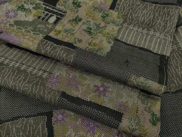 平和屋着物○本場大島紬 一元7マルキ 色紙重ね文 黒地 正絹 逸品 未