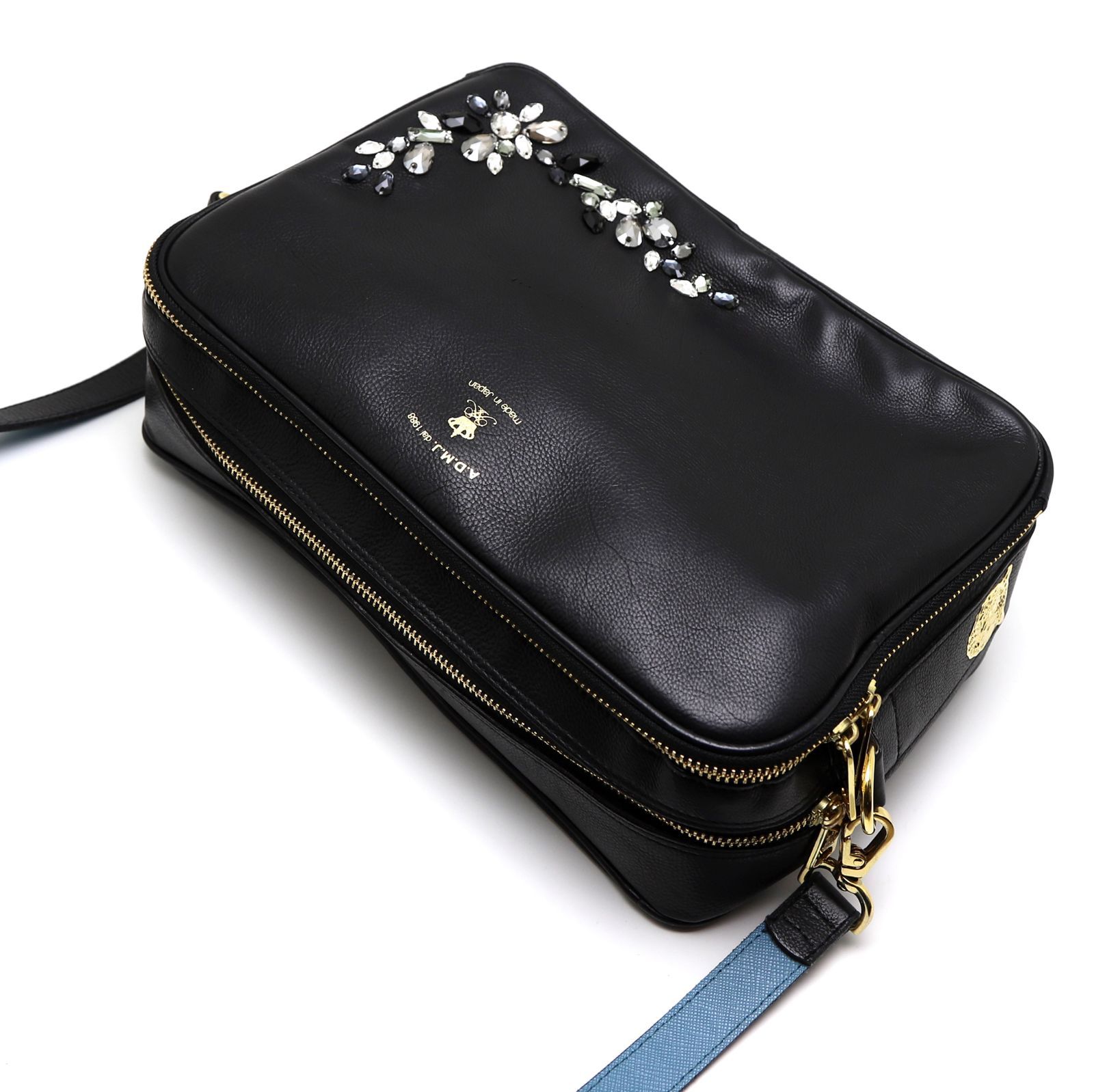 A.D.M.J. スワロフスキー スクエア ショルダーバッグ ネイビー ソフト